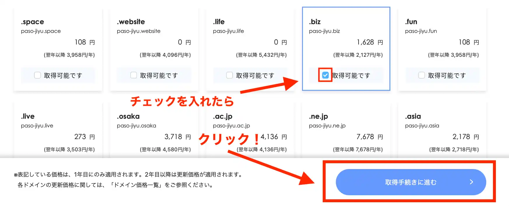 空きドメイン検索結果-選択2