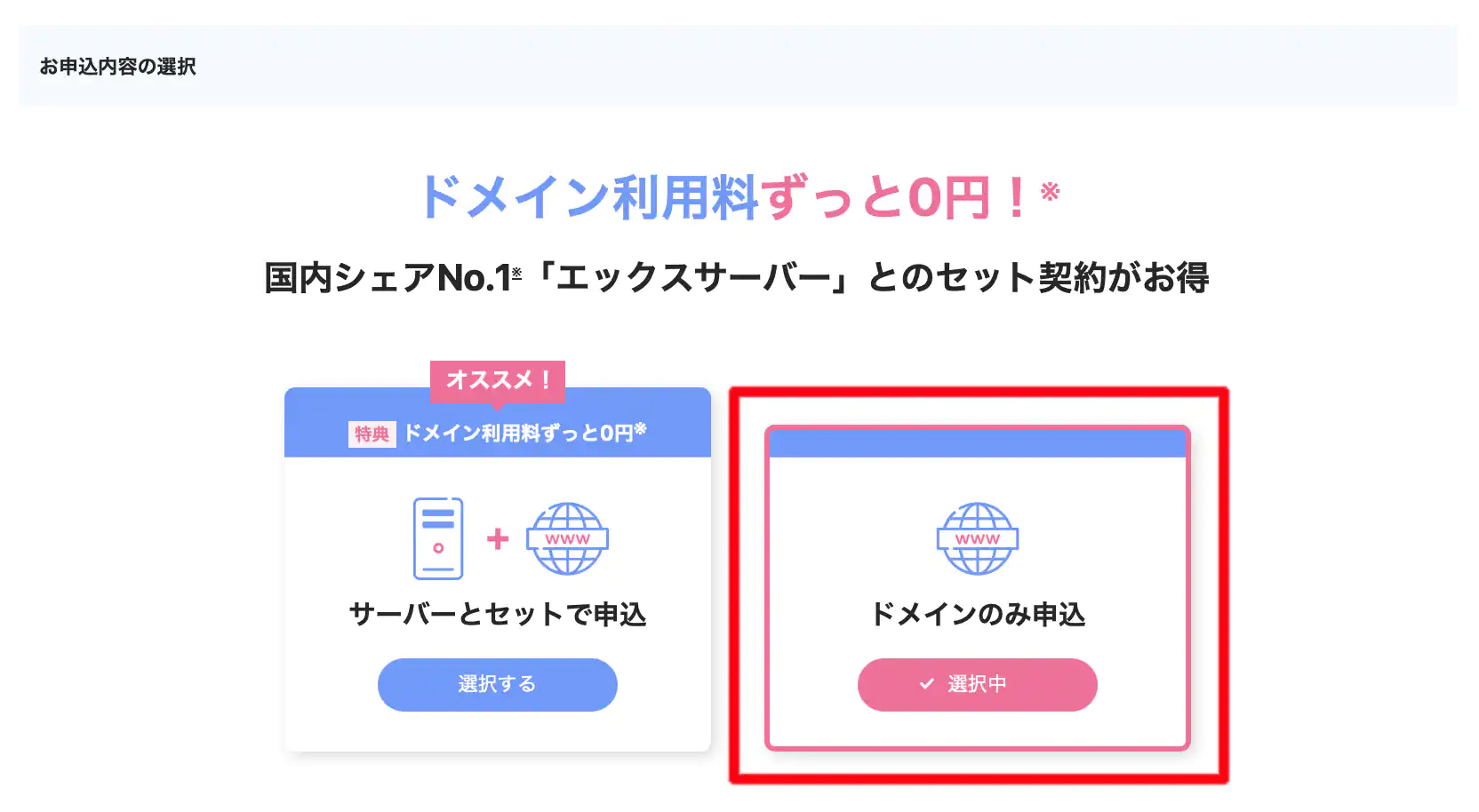 ドメイン利用申し込み選択-セット-ドメインのみ